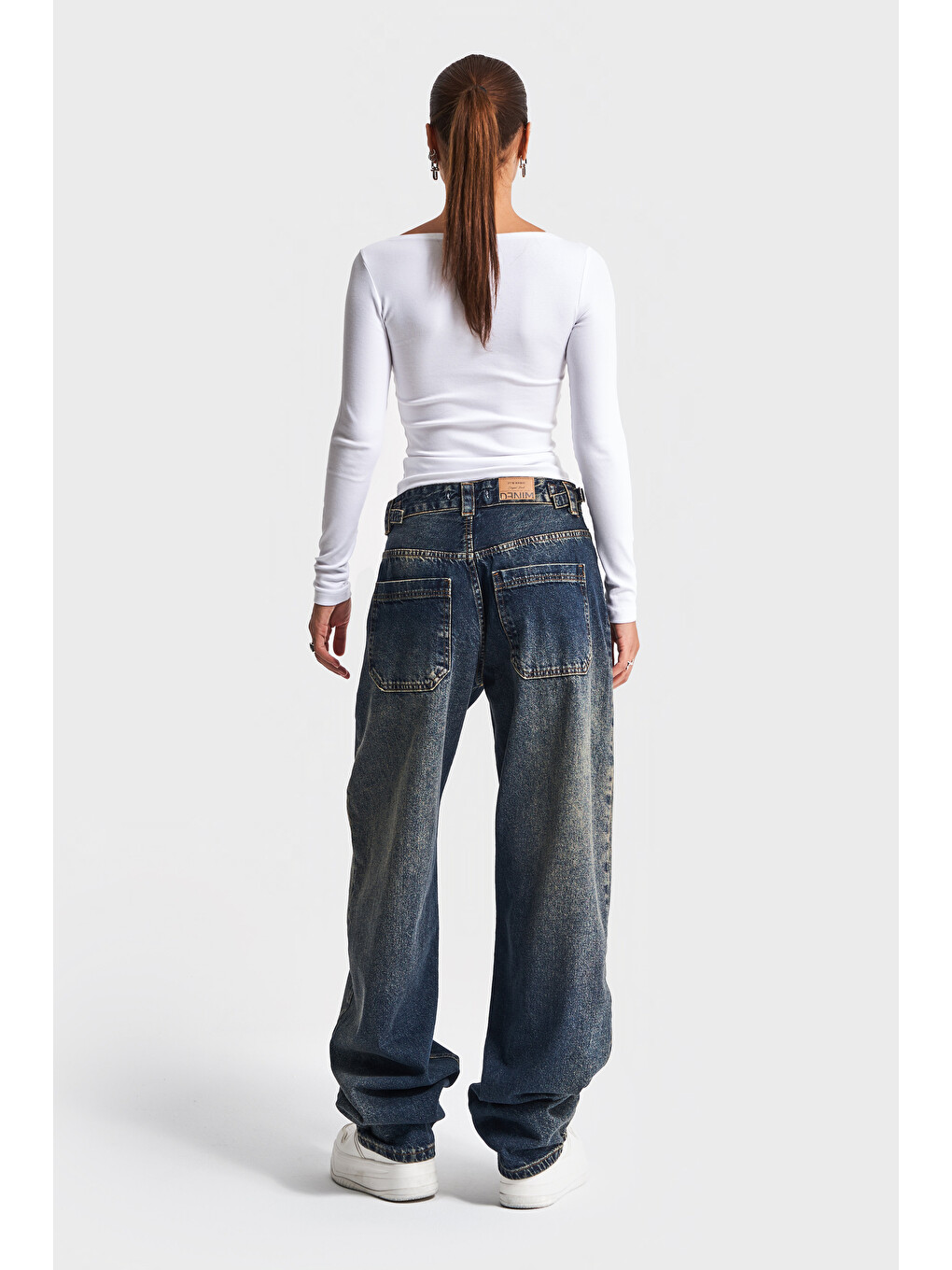 Mavi Baggy Fit Kemer Detaylı Denim Jean-4