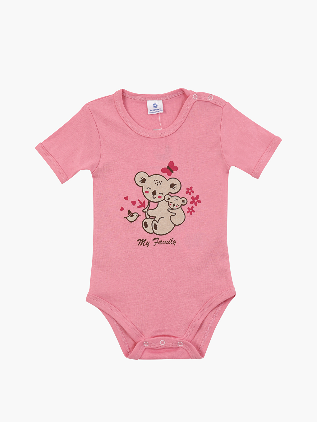Pembe Bisiklet Yaka Baskılı Kısa Kollu Kız Bebek Çıtçıtlı Body 2'li-1