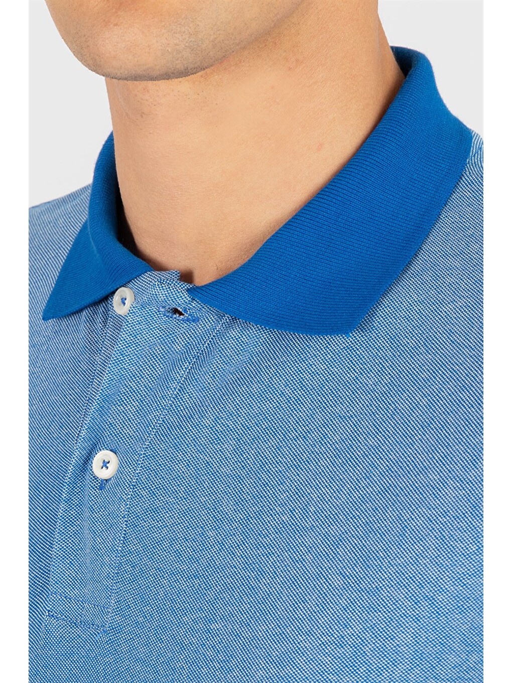 Erkek Slim Fit Dar Kesim Düz Pike Mavi Polo Yaka Tişört-2