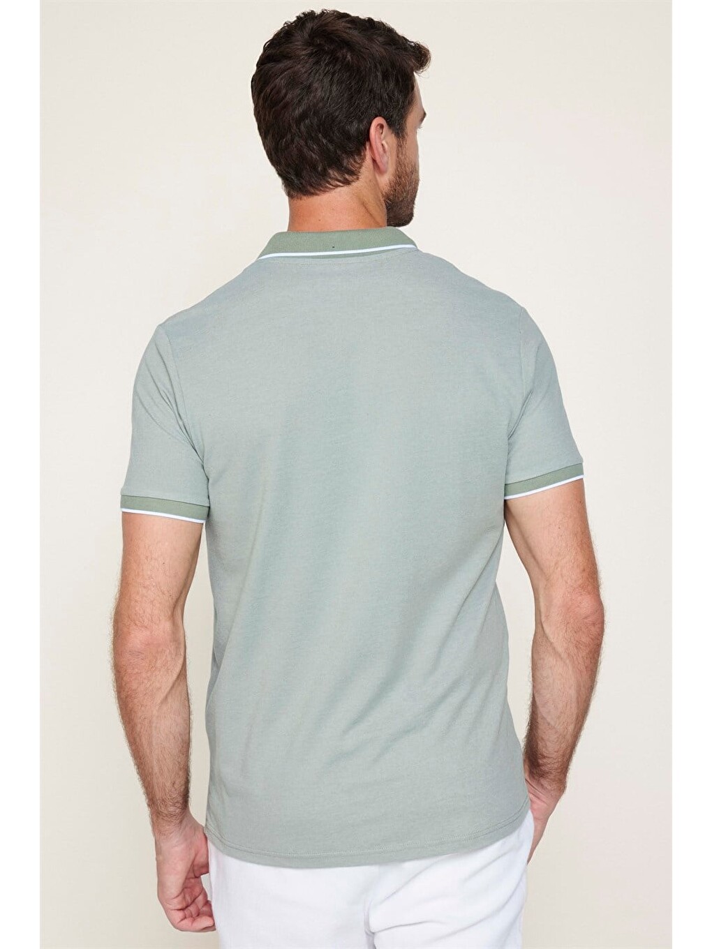 Yeşil Erkek Slim Fit Fermuarlı Polo Yaka Pike Pamuklu Mint Tişört-4