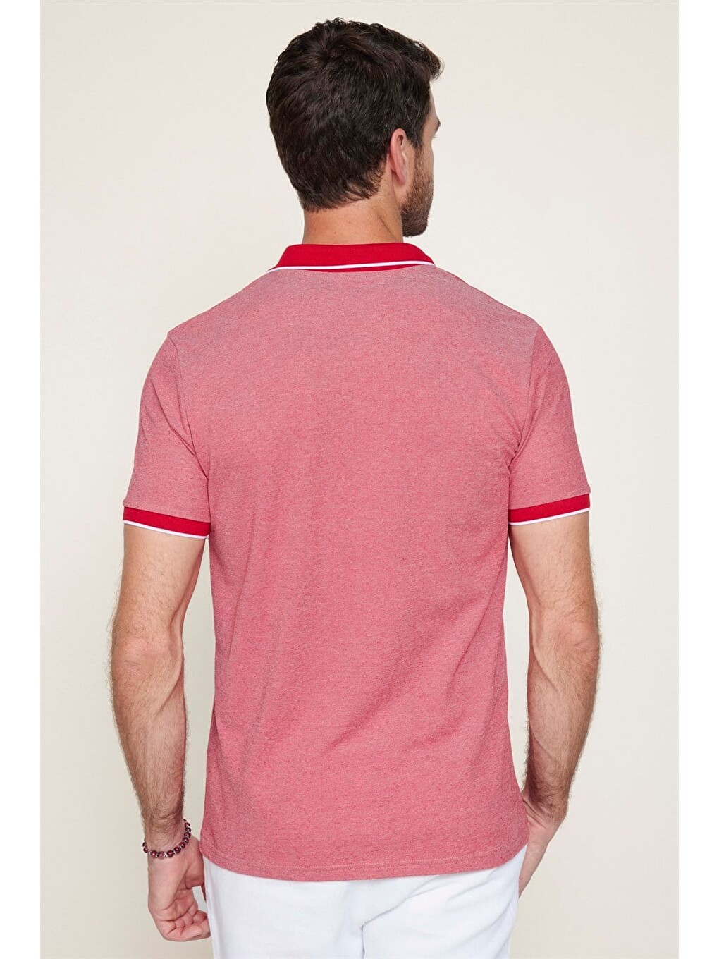 Bordo Erkek Slim Fit Fermuarlı Polo Yaka Pike Pamuklu Kırmızı Tişört-4