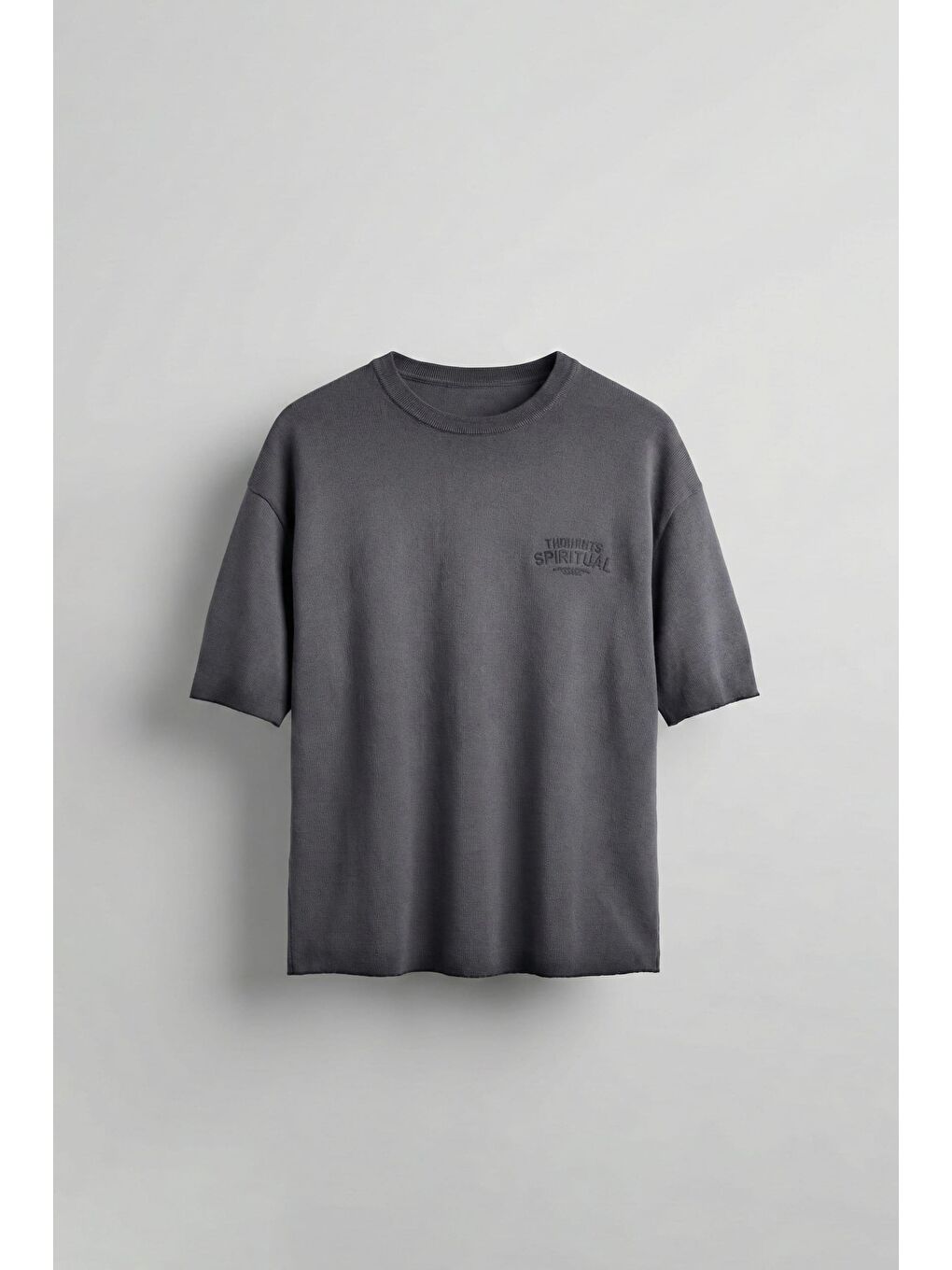 Erkek Yıkamalı Örme Premium Oversize T-Shirt Gri-1