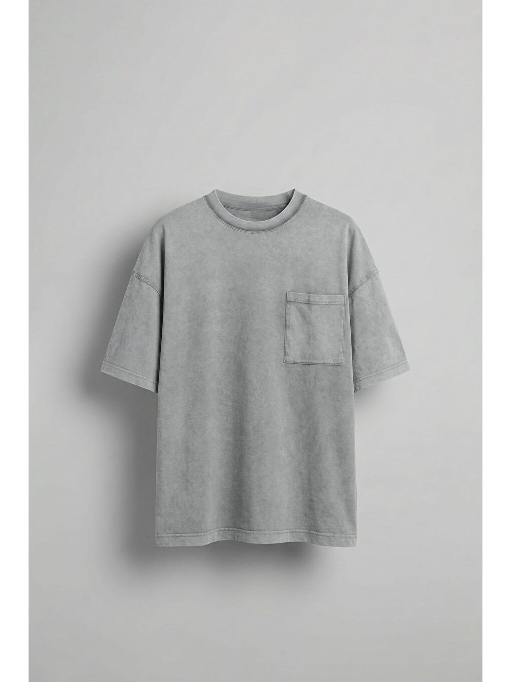 Erkek Yıkamalı Dikiş Detaylı Oversize T-Shirt Gri
