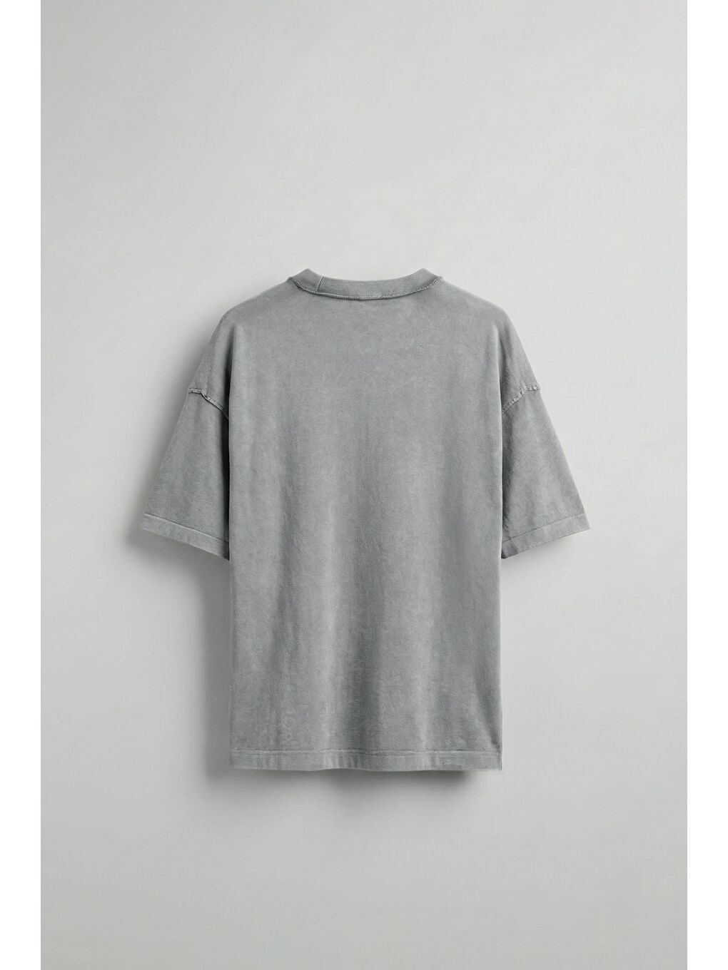 Erkek Yıkamalı Dikiş Detaylı Oversize T-Shirt Gri-1