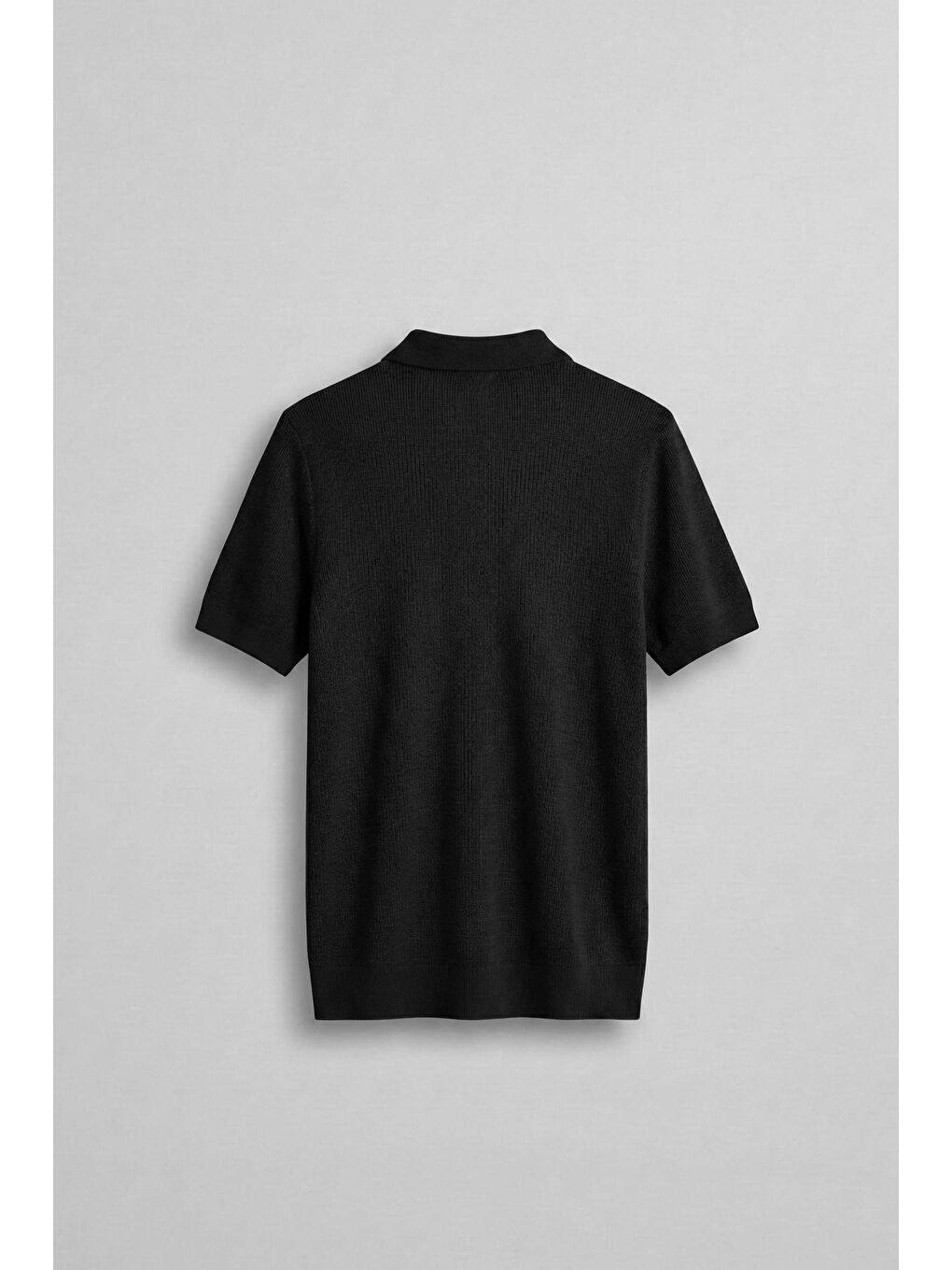Erkek Yarım Fermuarlı Polo Yaka Triko T-Shirt Siyah-1