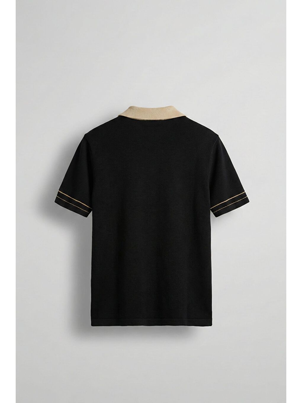 Erkek Kontrast Polo Yaka Premium Regular Fit T-Shirt Siyah-1