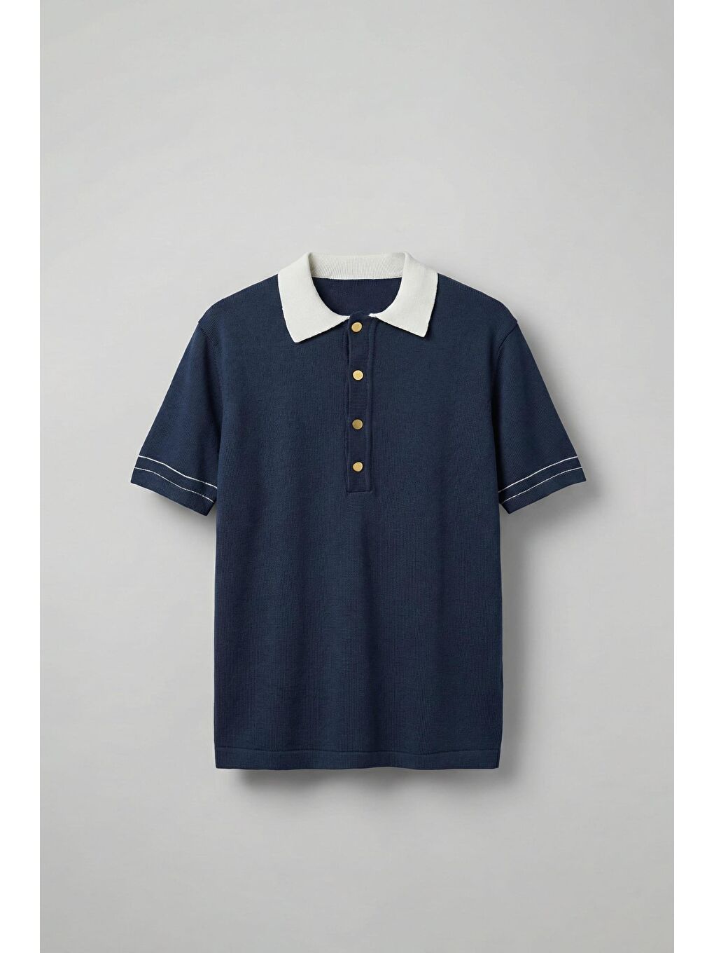 Erkek Kontrast Polo Yaka Premium Regular Fit T-Shirt Lacivert