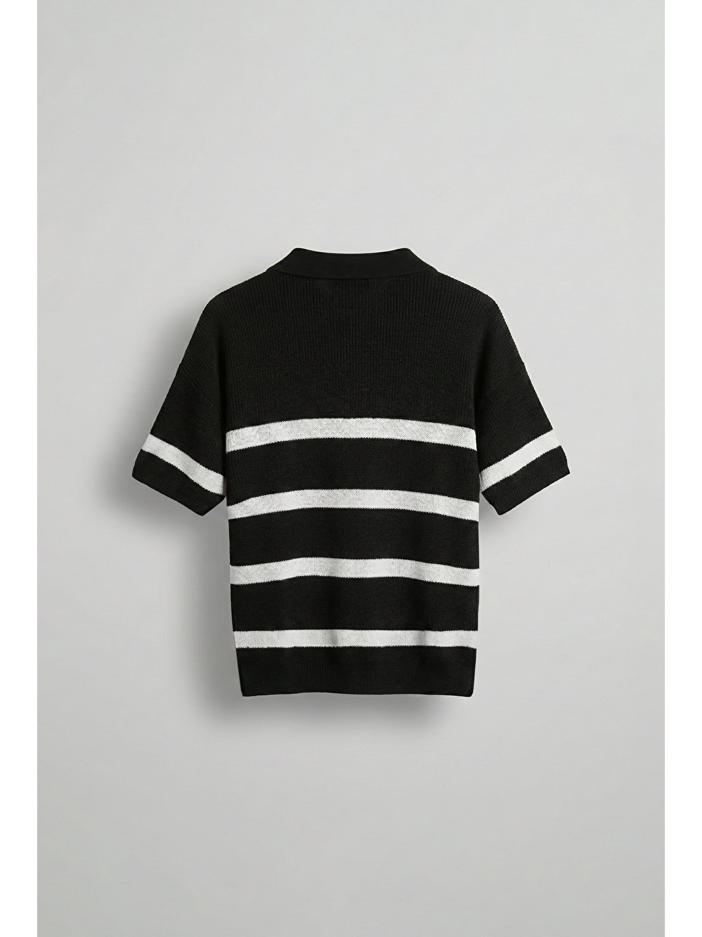 Erkek Oversize Örme Triko Polo Yaka T-Shirt Siyah-1