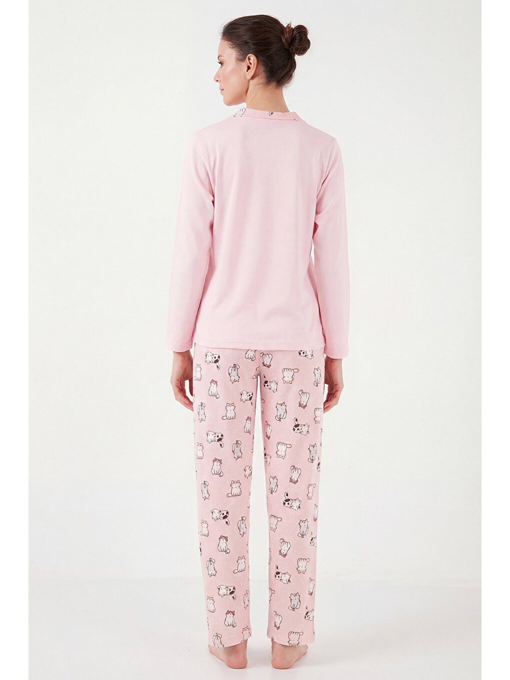 Pembe Desenli Regular Fit Apaş Yaka Beli Lastikli Bol Paça Kadın Pijama Takımı 65714300-6