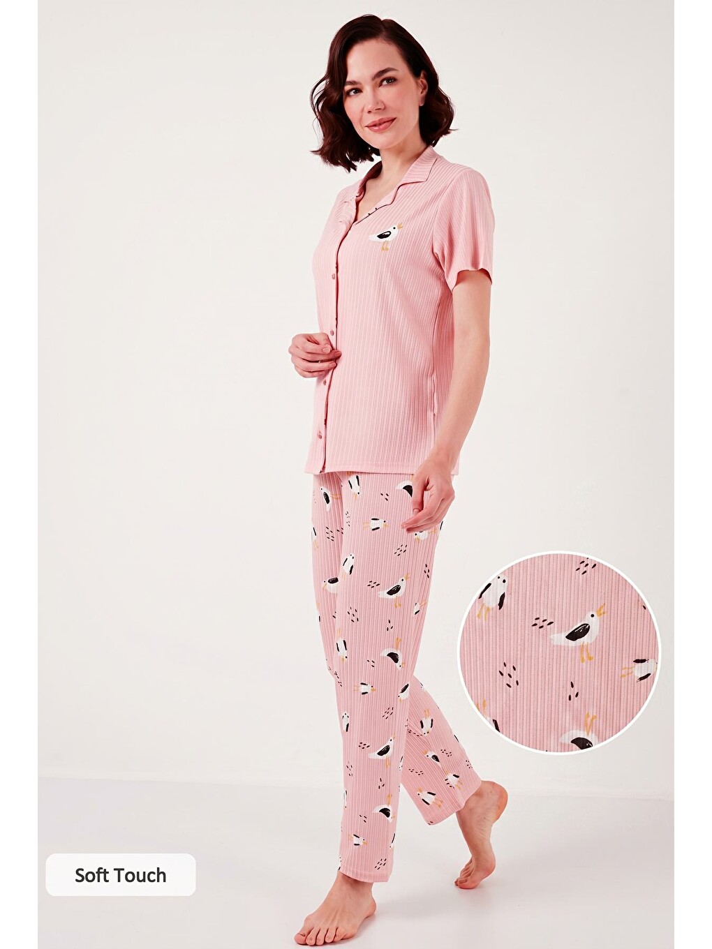 Pembe Regular Fit Gömlek Yaka Kısa Kollu Pijama Takımı 65740102-1