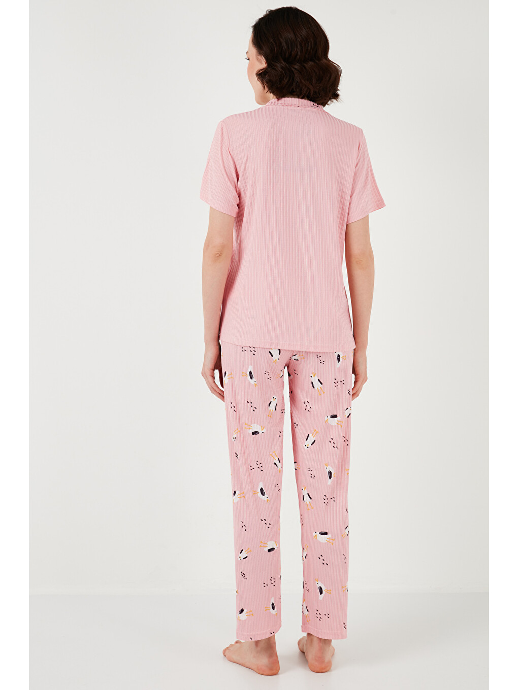 Pembe Regular Fit Gömlek Yaka Kısa Kollu Pijama Takımı 65740102-5