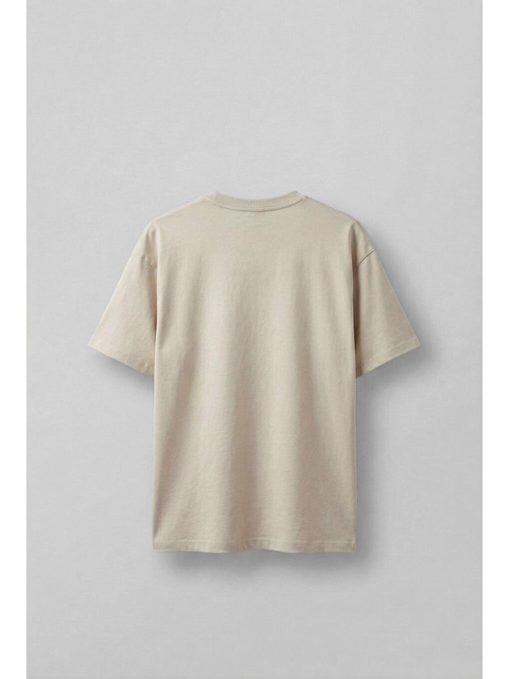 Erkek Oversize Basic T-Shirt Bej-1