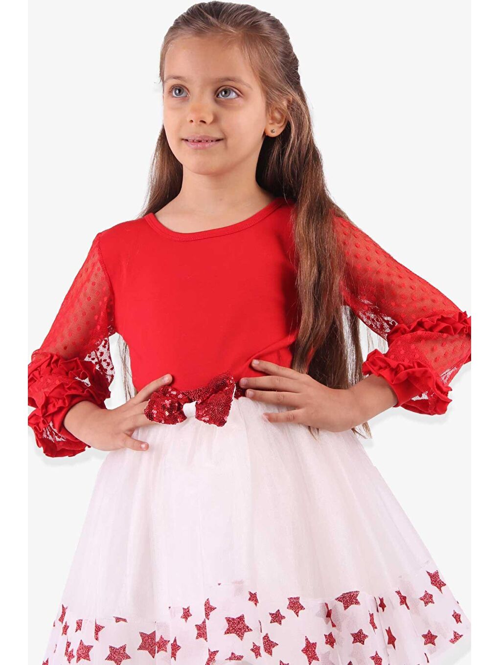 Kız Çocuk Body Tüllü Fiyonklu Kırmızı  (12 Yaş)