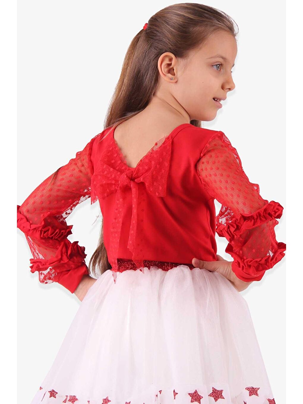 Kız Çocuk Body Tüllü Fiyonklu Kırmızı  (12 Yaş)-1