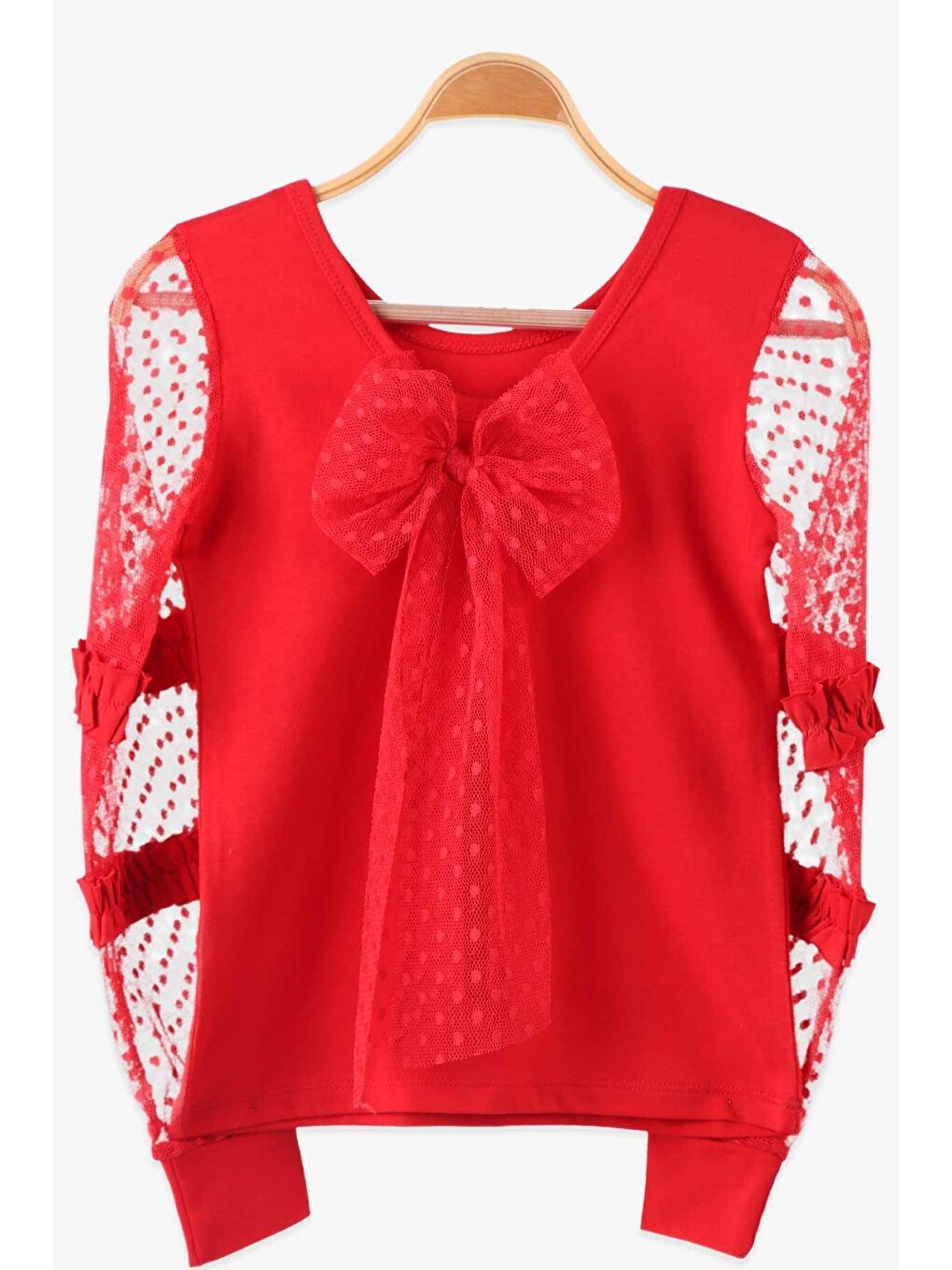 Kız Çocuk Body Tüllü Fiyonklu Kırmızı  (12 Yaş)-3