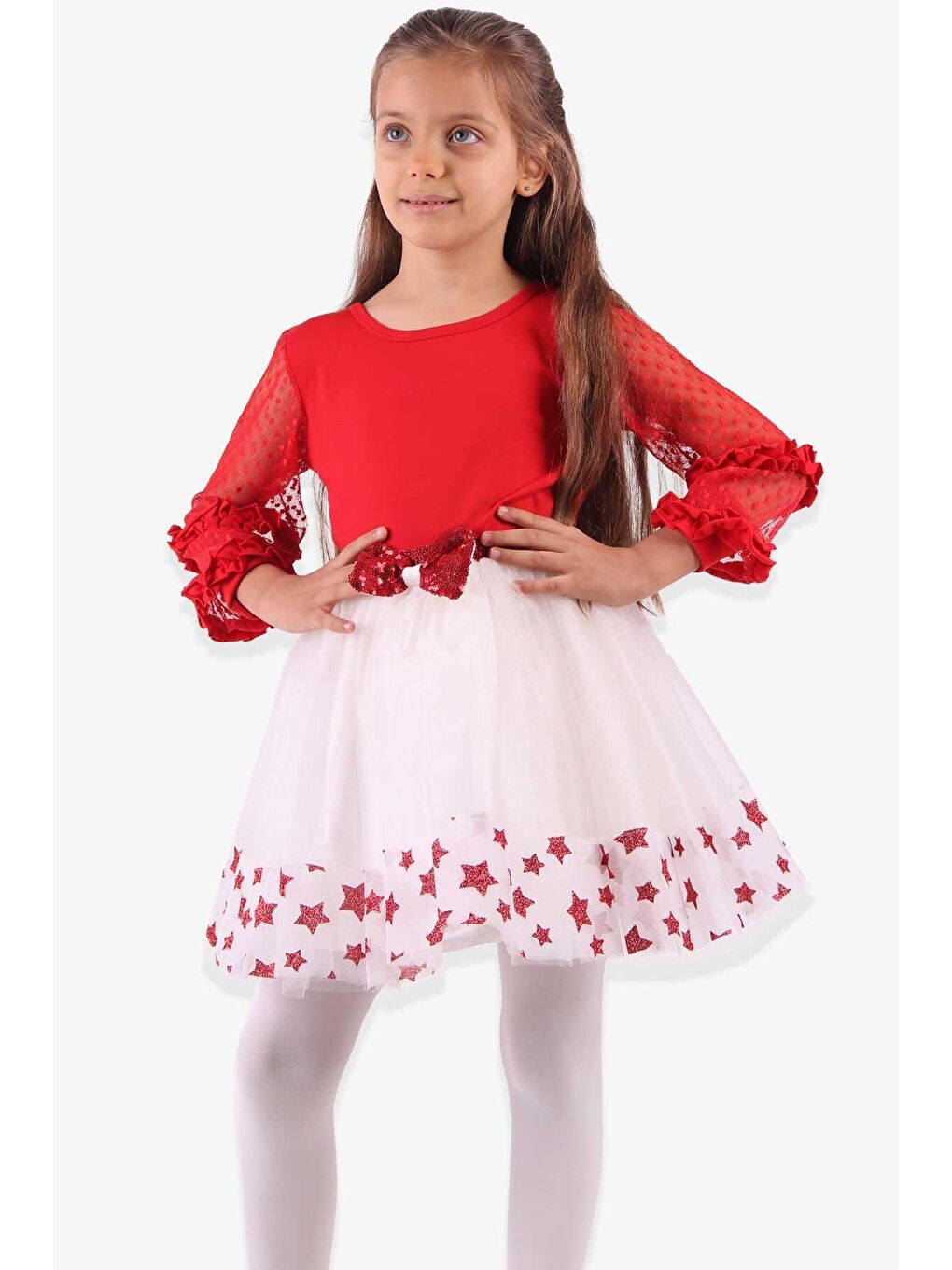 Kız Çocuk Body Tüllü Fiyonklu Kırmızı  (12 Yaş)-6