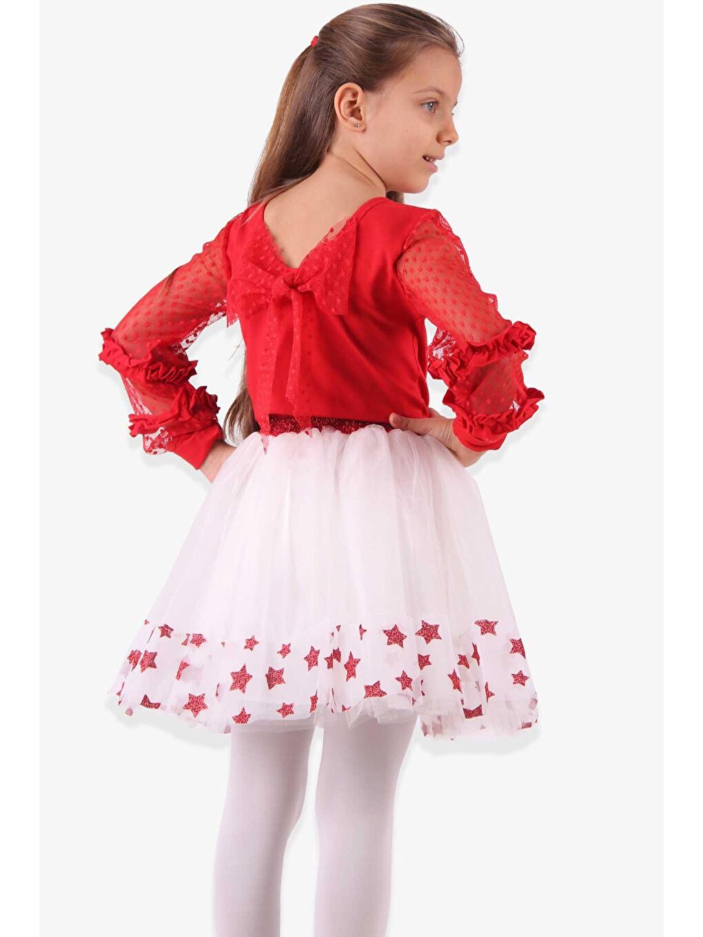 Kız Çocuk Body Tüllü Fiyonklu Kırmızı  (12 Yaş)-7
