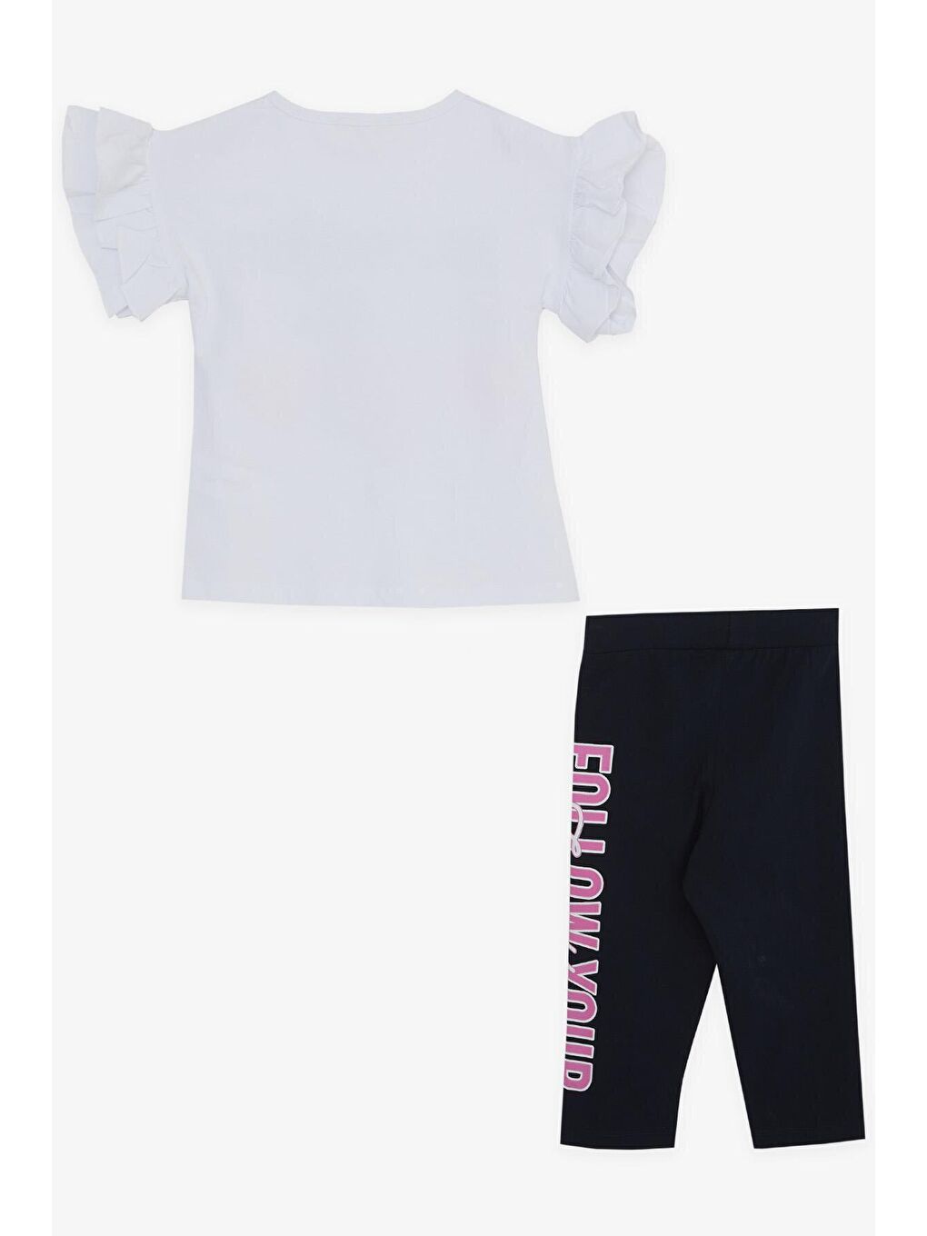 Kız Çocuk Kapri Taytlı Takım Kalpli Pullu Beyaz (5 Yaş)-1