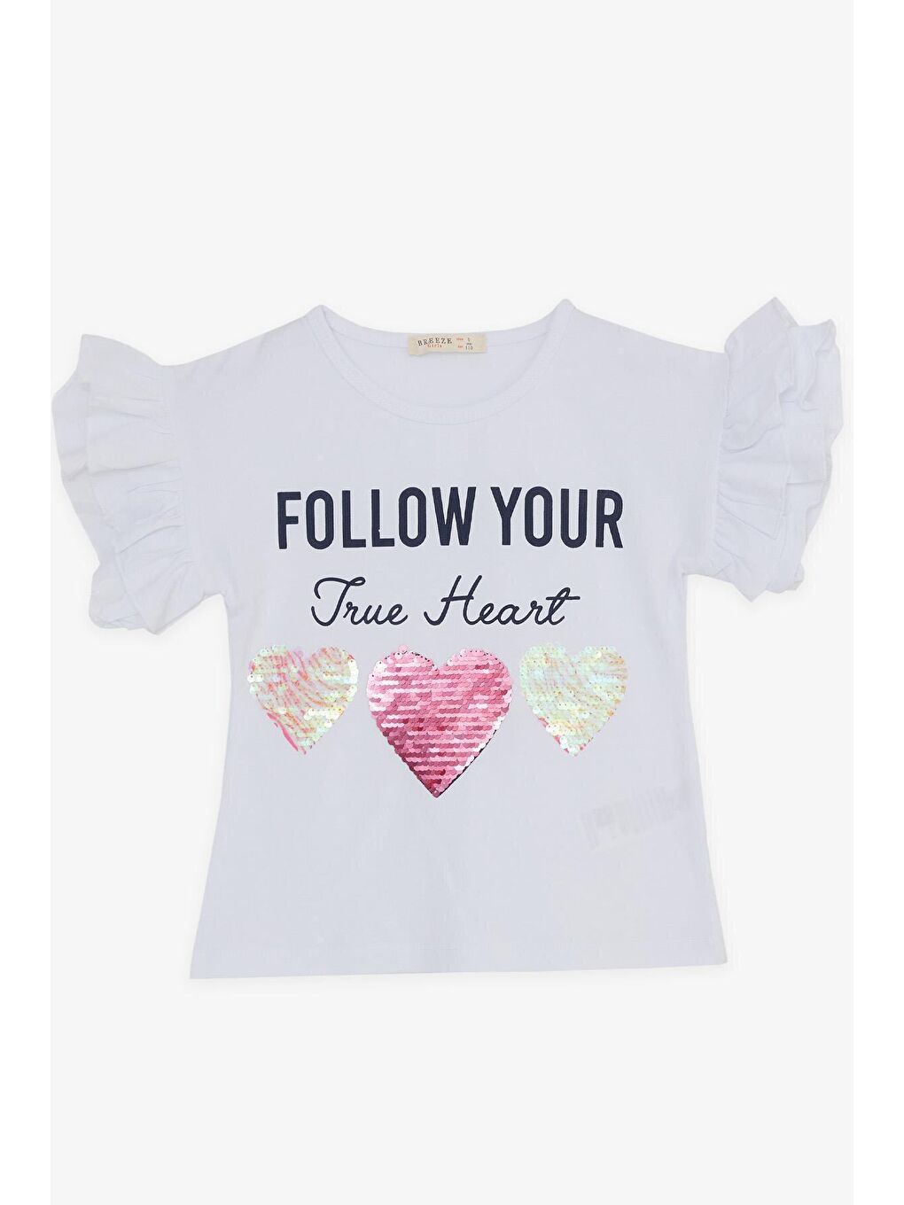 Kız Çocuk Kapri Taytlı Takım Kalpli Pullu Beyaz (5 Yaş)-2