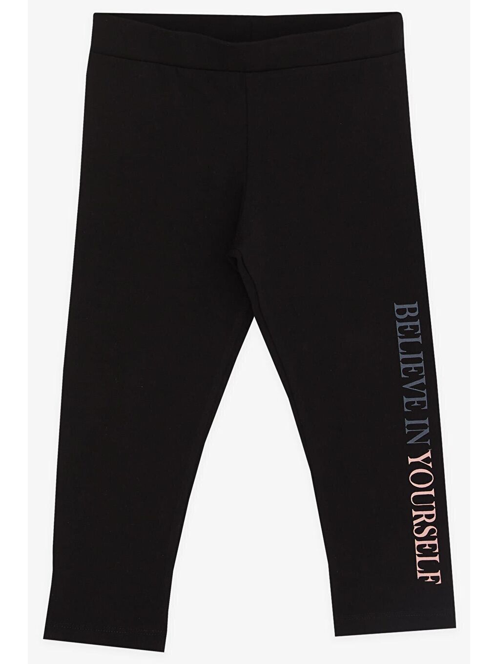 Kız Çocuk Kapri Taytlı Takım Simli Yazı Baskılı Pembe (6-12 Yaş)-3