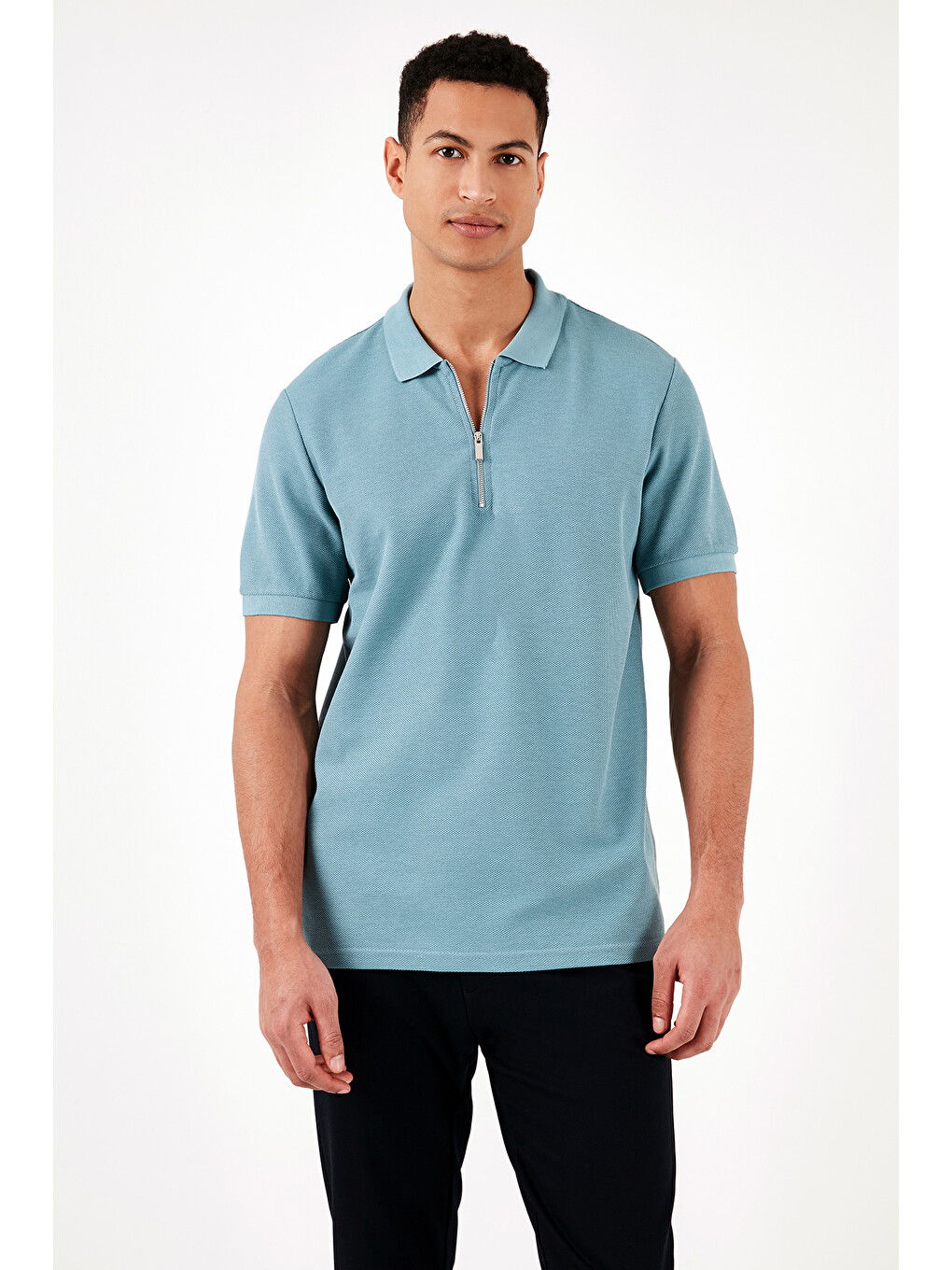 Mavi Pamuklu Regular Fit Fermuarlı Polo Yaka %100 Pamuk Tişört 5902434-4