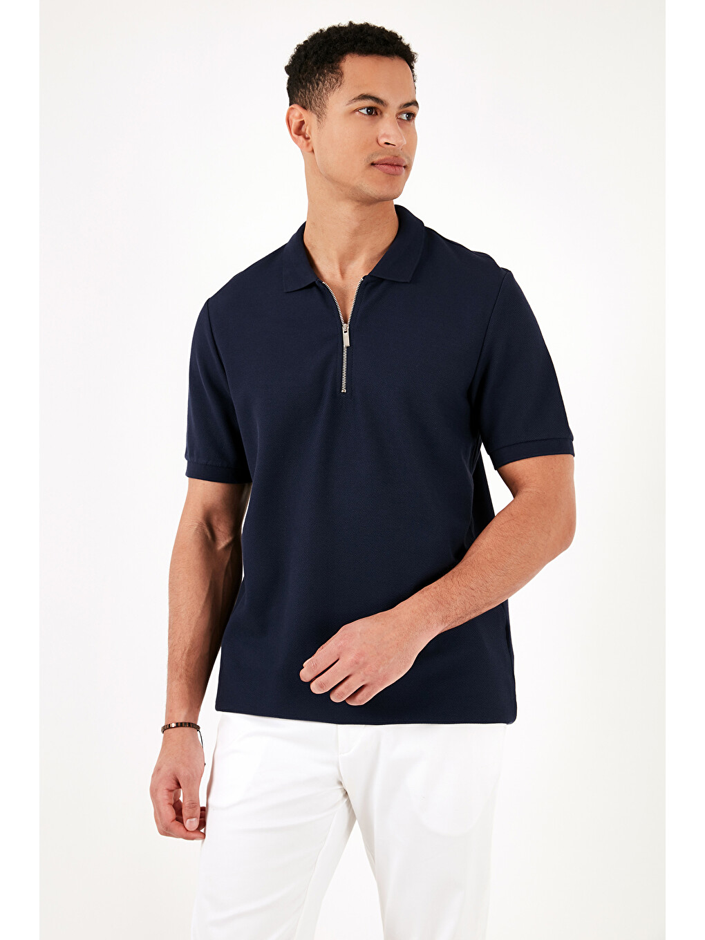 İndigo Pamuklu Regular Fit Fermuarlı Polo Yaka %100 Pamuk Tişört 5902434-3