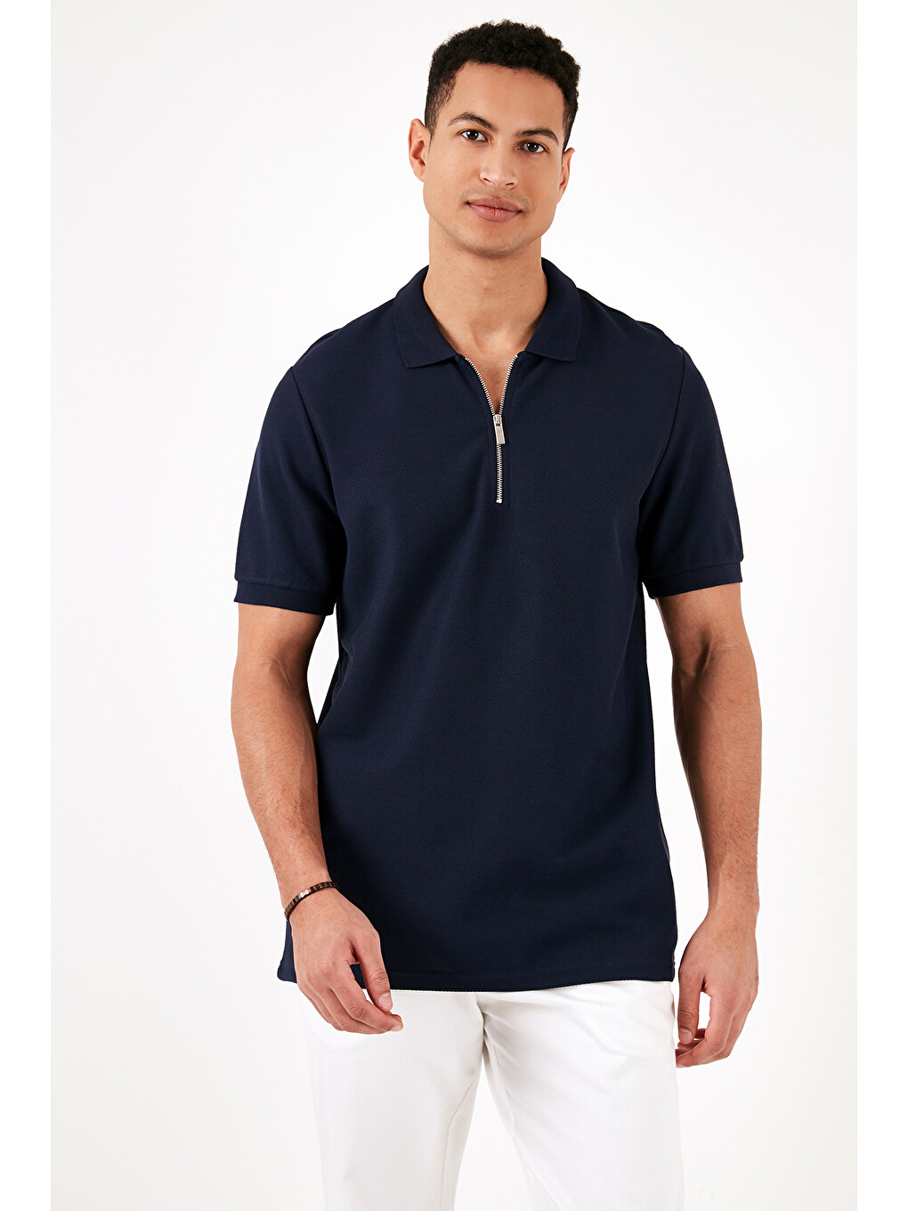 İndigo Pamuklu Regular Fit Fermuarlı Polo Yaka %100 Pamuk Tişört 5902434-4