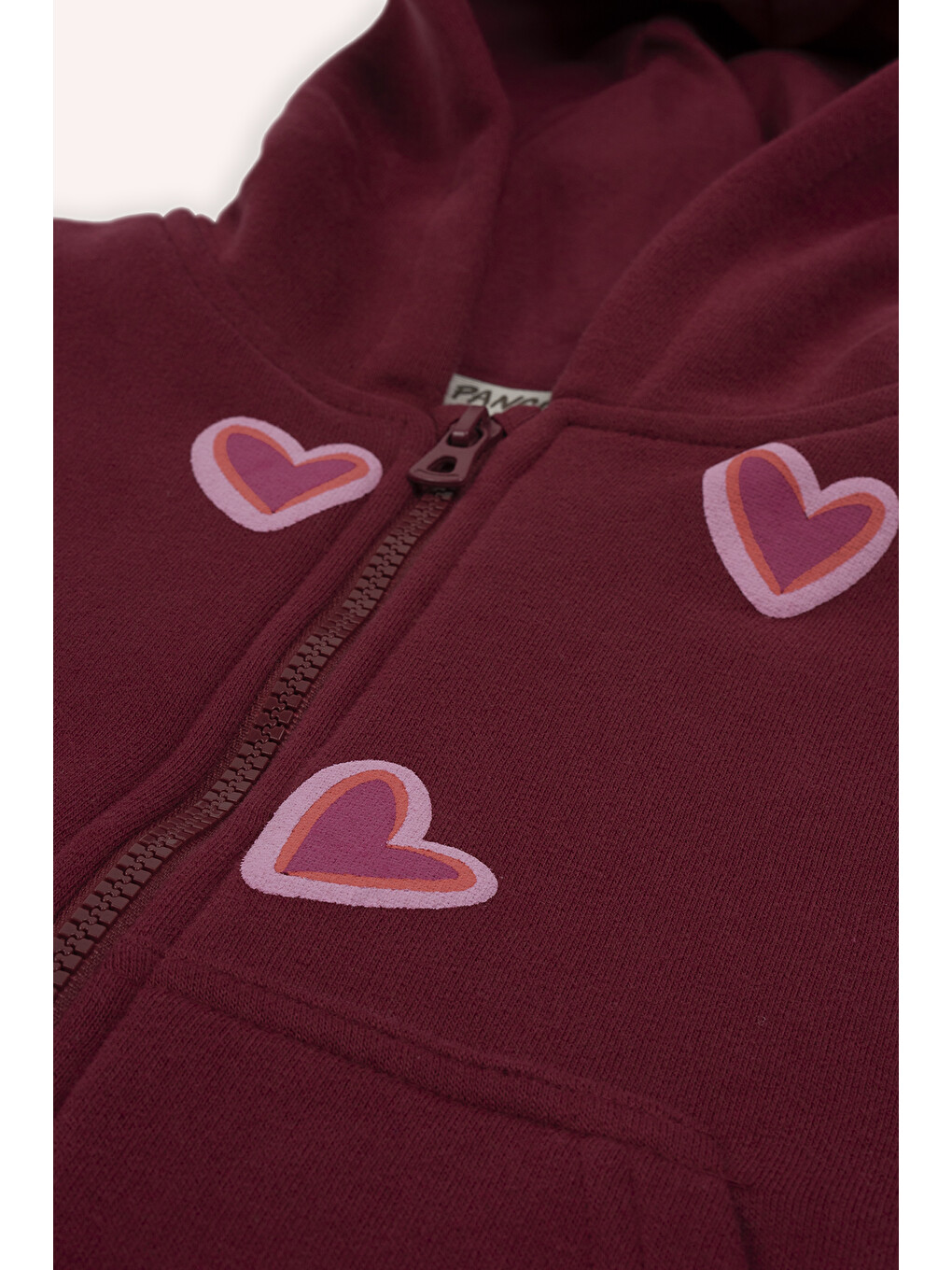 Kız Çocuk Kalp Detaylı Kapüşonlu Bordo Sweatshirt-1