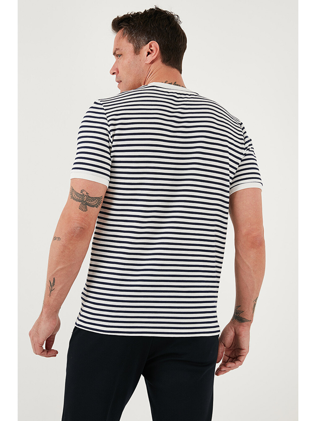 İndigo Pamuklu Çizgili Regular Fit Bisiklet Yaka %100 Pamuk Tişört 5903005-6