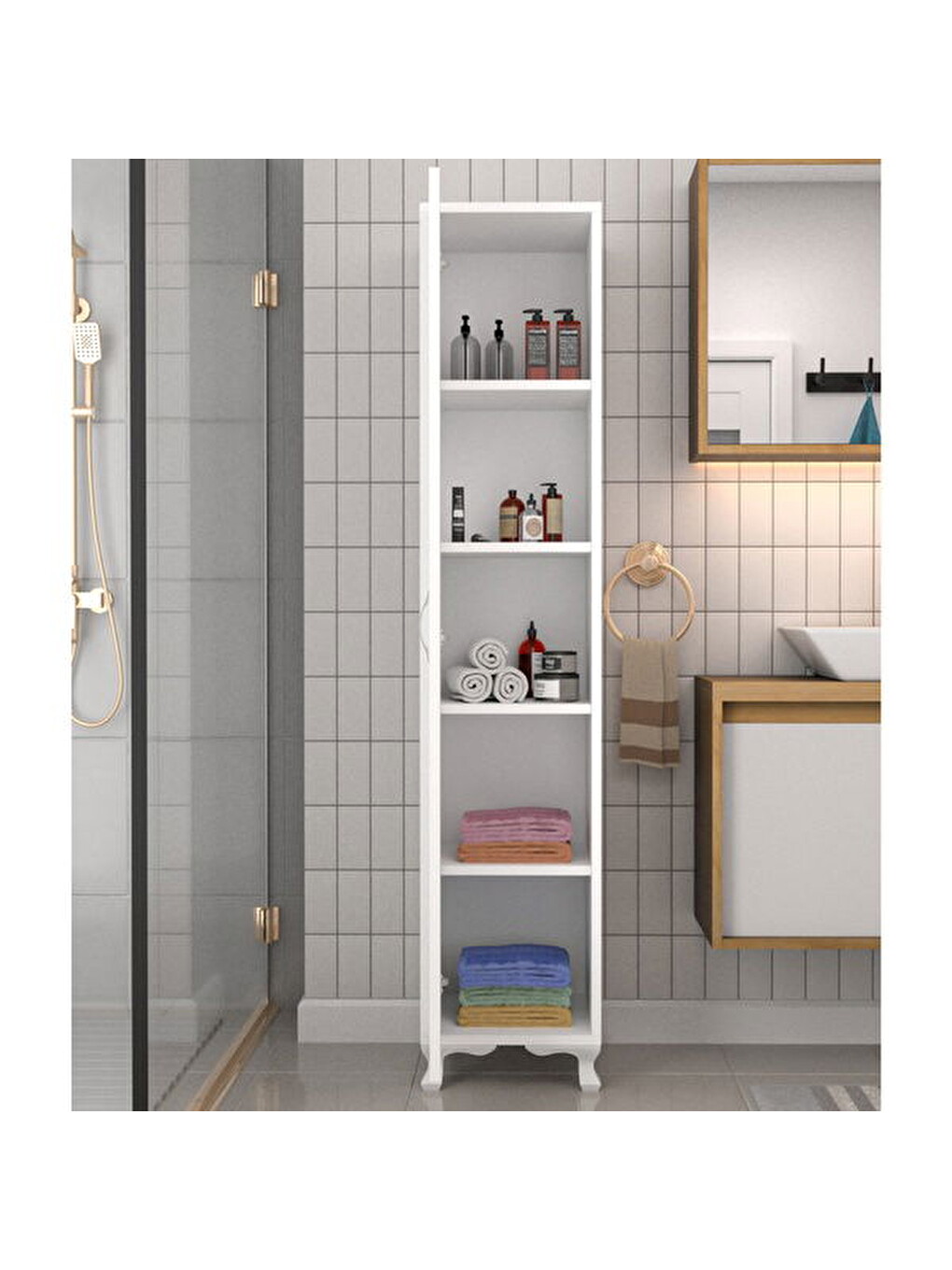 Tek Kapaklı 5 Raflı Boy Dolap - Beyaz - 170x35,5x35 Cm-8