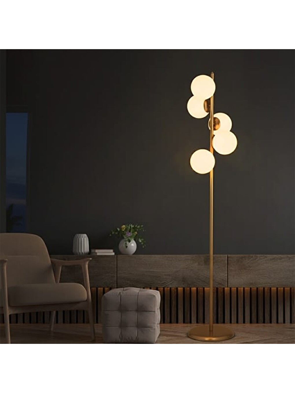 Karışık Uzel 5 Camlı Dekoratif Metal Lambader - Eskitme-3