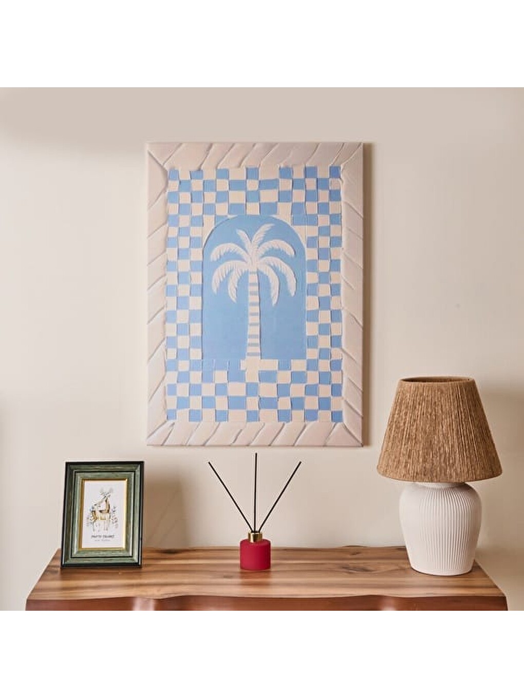Deco Palm Breeze Kanvas Tablo - Mavi / Beyaz - 50x70 cm-1