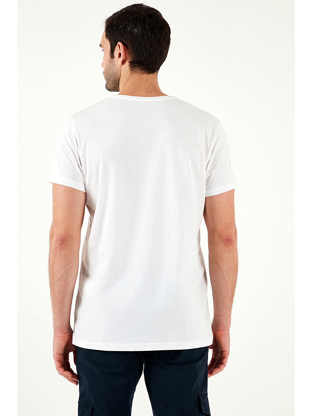 Beyaz Pamuklu Slim Fit Bisiklet Yaka Baskılı %100 Pamuk Tişört 541hıgher-6