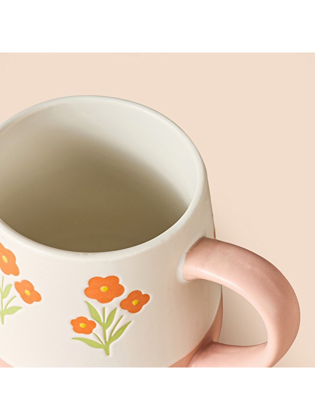 Kitchen Turuncu Çiçekli Seramik Kupa - Beyaz - 500 ml-2