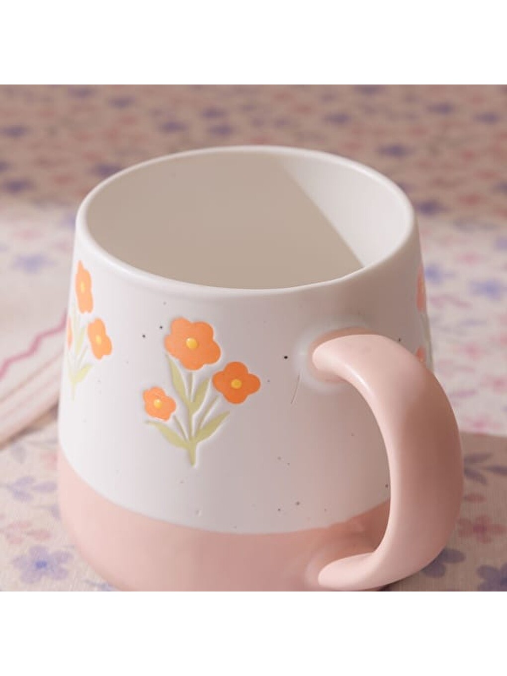 Kitchen Turuncu Çiçekli Seramik Kupa - Beyaz - 500 ml-3
