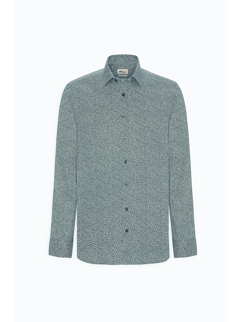 Erkek Yeşil-Beyaz Pamuklu Slim Fit Dar Kesim Klasik Yaka Baskılı Gömlek-5