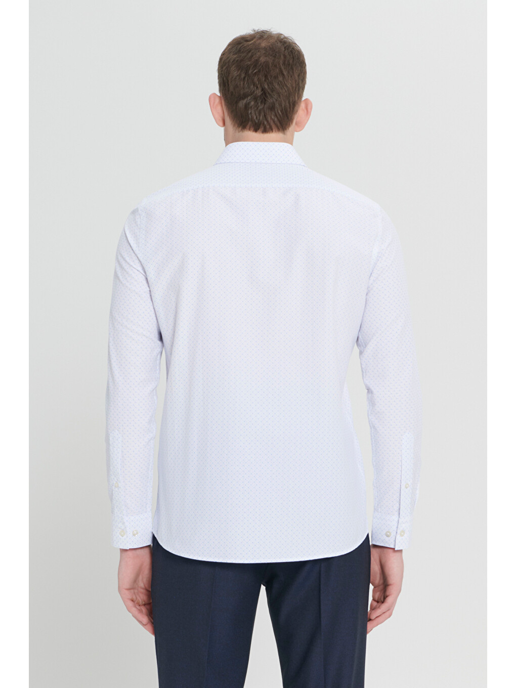 Erkek Beyaz-Mavi Slim Fit Dar Kesim Klasik Yaka Pamuklu Armürlü Gömlek-5