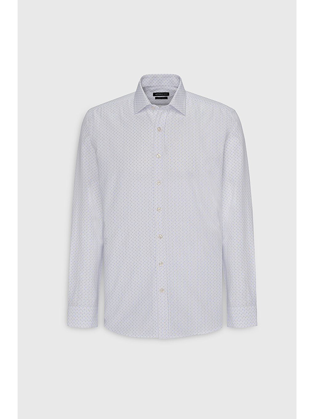 Erkek Beyaz-Mavi Slim Fit Dar Kesim Klasik Yaka Pamuklu Armürlü Gömlek-6