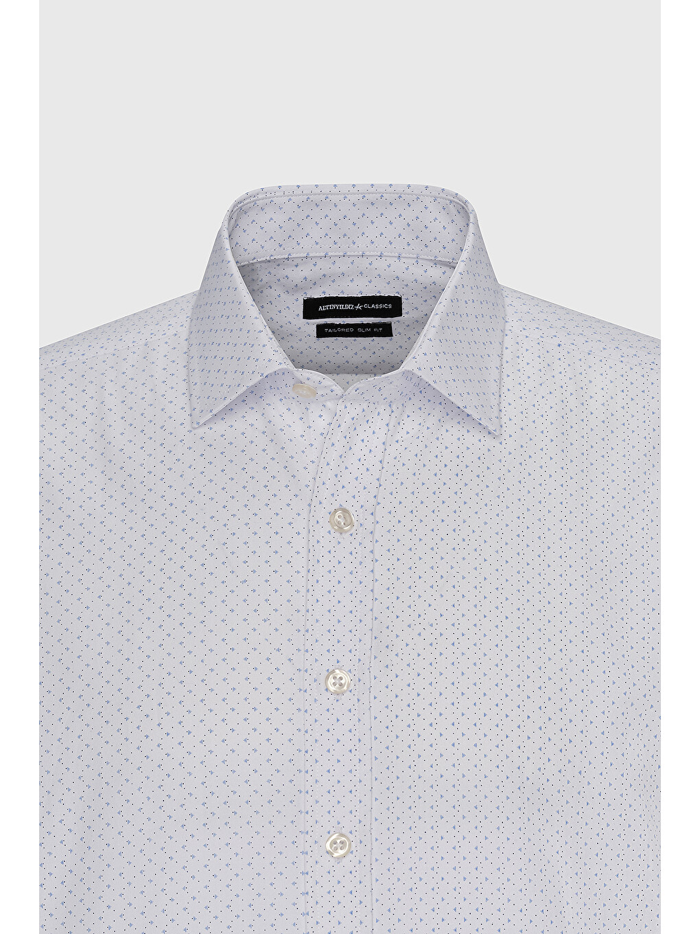 Erkek Beyaz-Mavi Slim Fit Dar Kesim Klasik Yaka Pamuklu Armürlü Gömlek-7