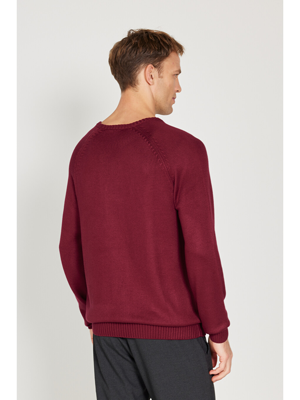 Erkek Bordo Standart Fit Normal Kesim Bisiklet Yaka Triko Kazak-5