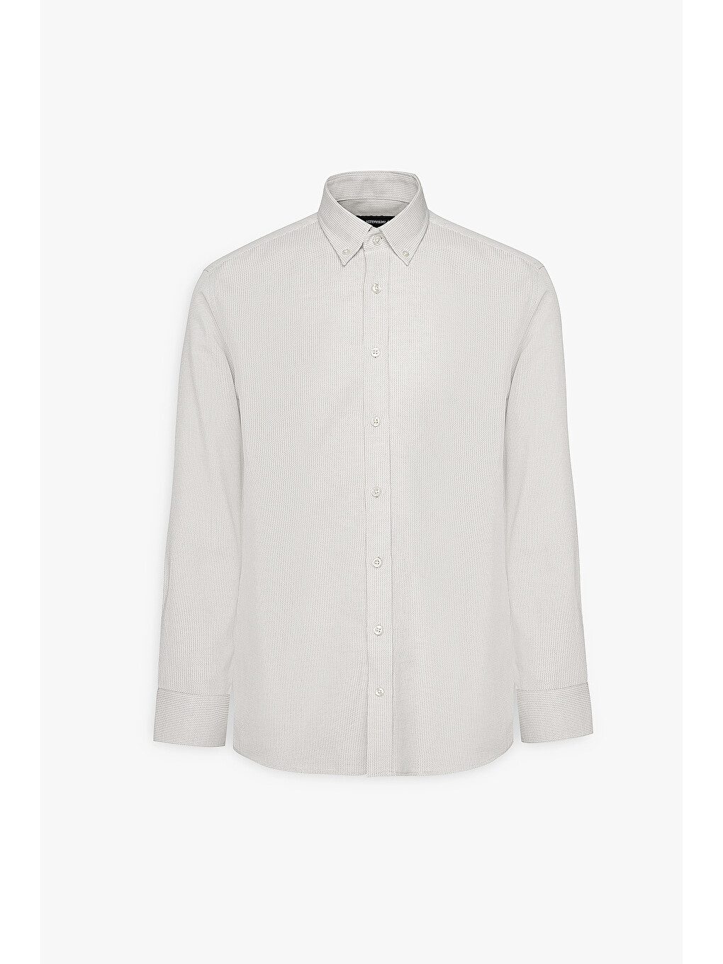 Erkek Bej Slim Fit Dar Kesim Düğmeli Yaka Armürlü Pamuklu Gömlek-5