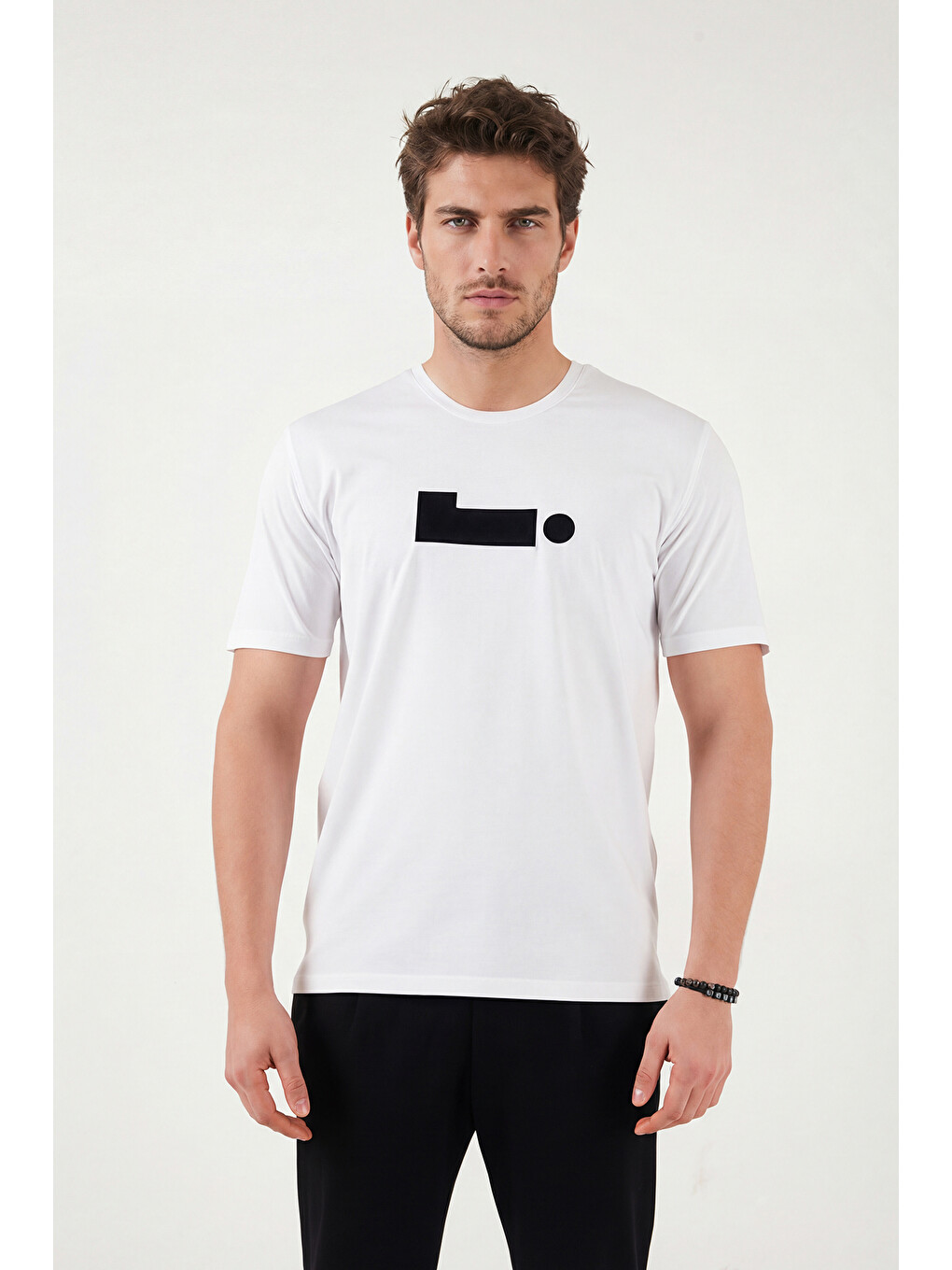 Ekru Pamuklu Regular Fit Baskılı Bisiklet Yaka Tişört 5904061-2