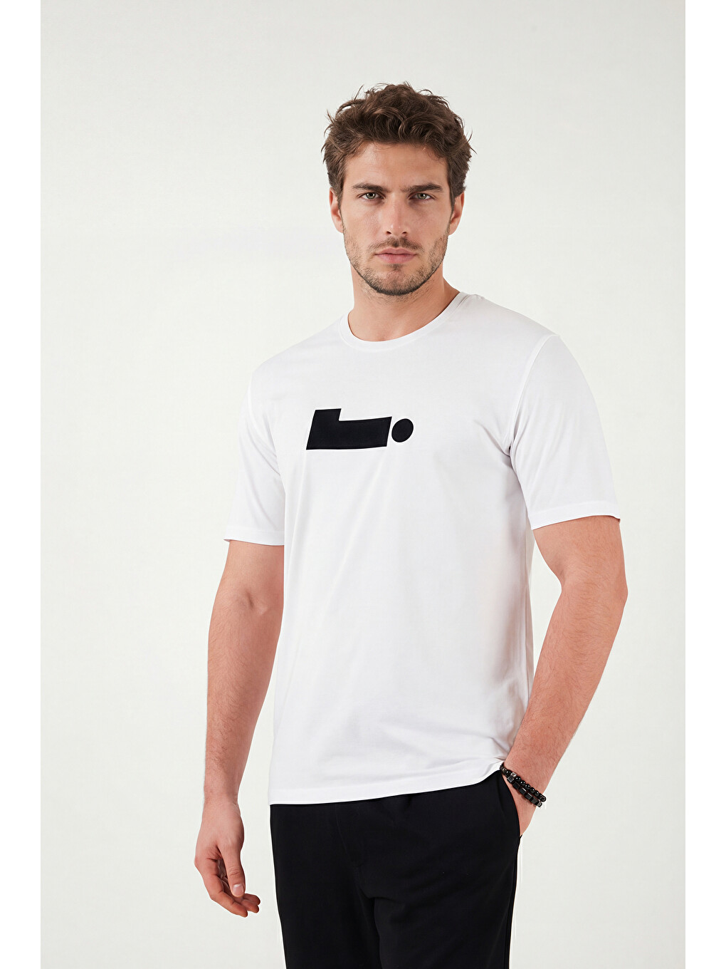 Ekru Pamuklu Regular Fit Baskılı Bisiklet Yaka Tişört 5904061-3