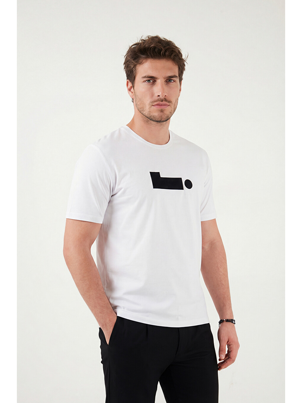 Ekru Pamuklu Regular Fit Baskılı Bisiklet Yaka Tişört 5904061-4