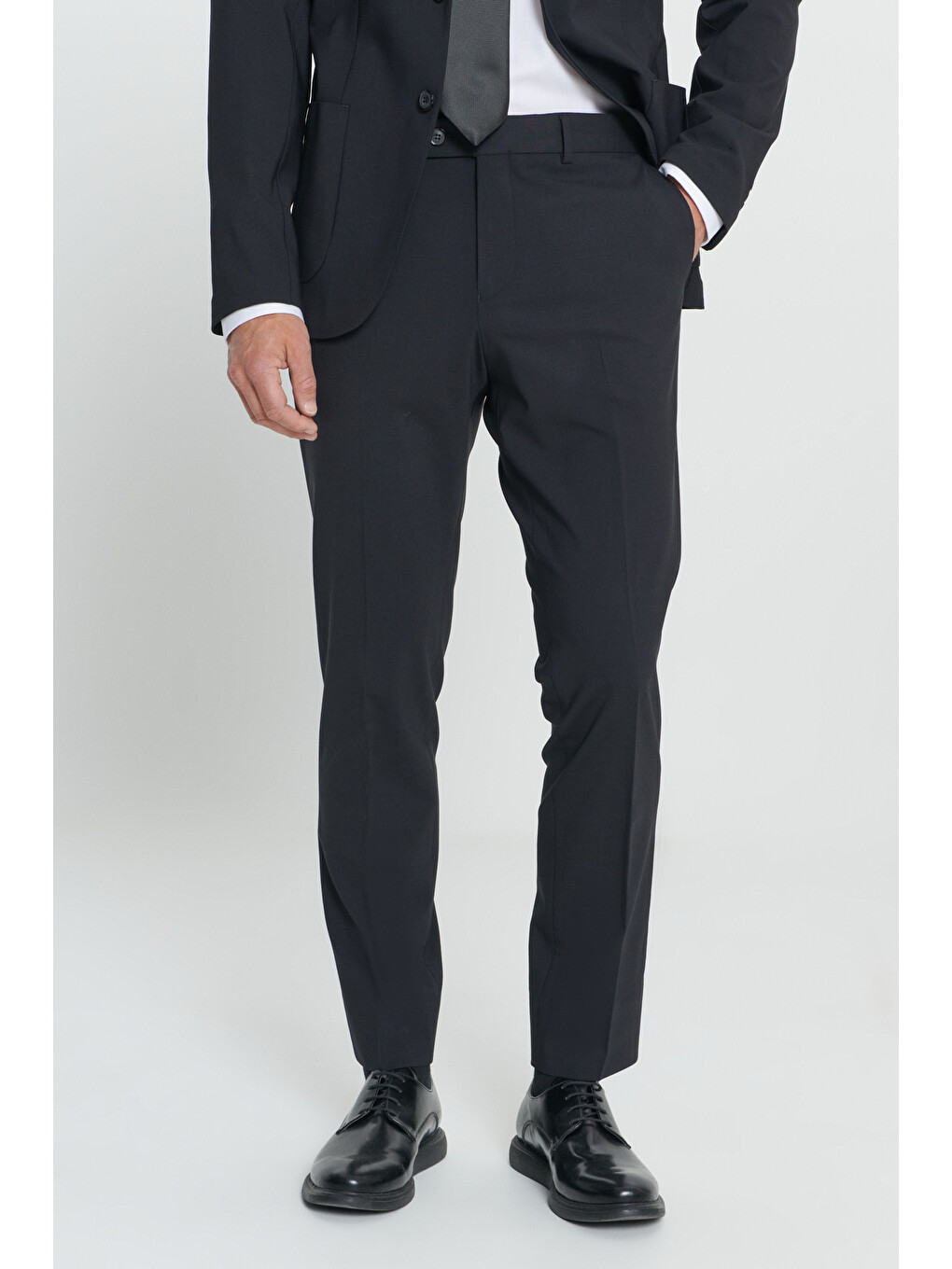 Erkek Siyah Slim Fit Dar Kesim Mono Yaka Yünlü Takım Elbise-7