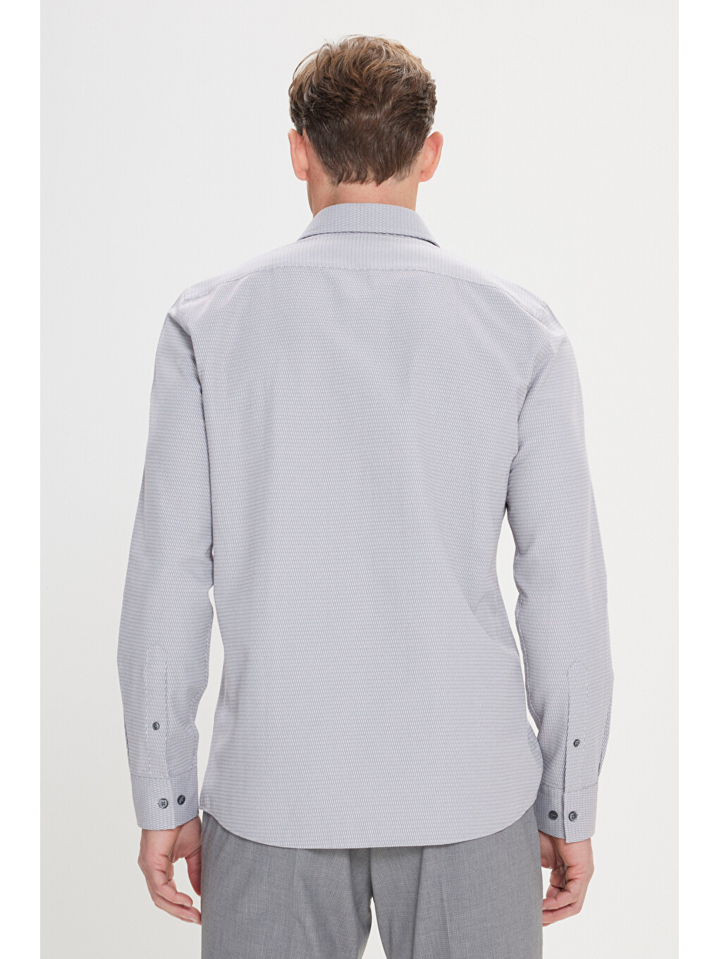 Erkek Gri Slim Fit Dar Kesim Klasik Yaka Pamuklu Armürlü Gömlek-5