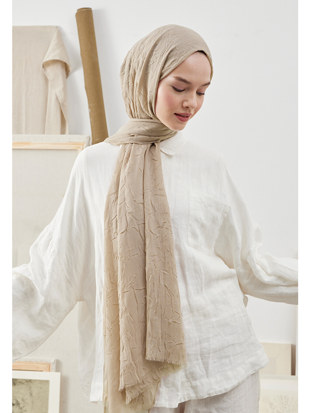 Bej Bambu Şal Tas Rengı-1