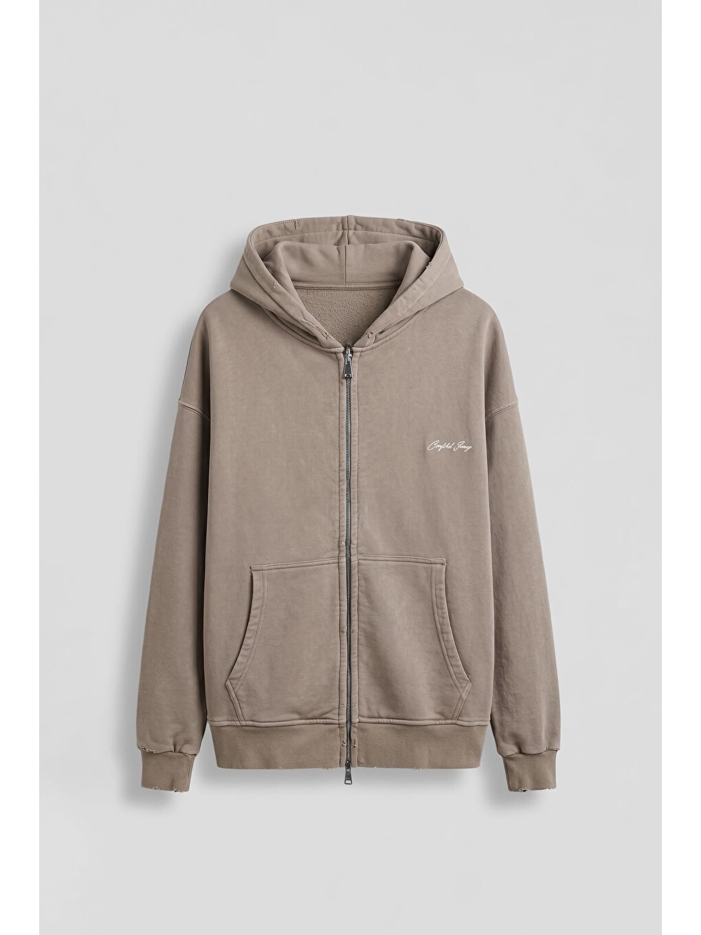 Erkek Relax Fit Yıkamalı Kapüşonlu Sweatshirt Koyu Bej