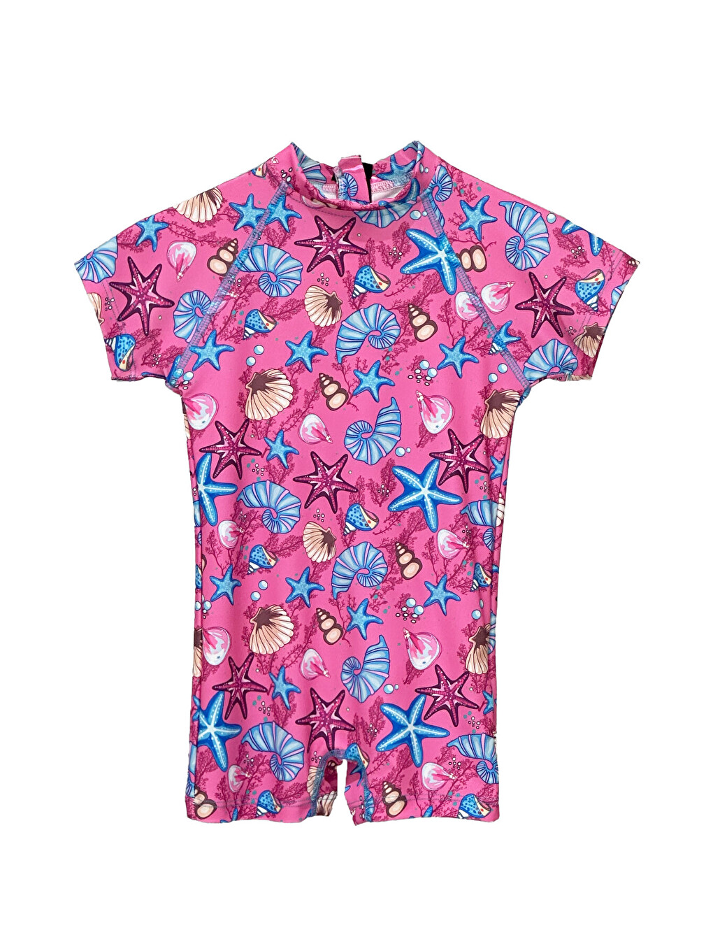Pembe Uv Korumalı Tulum Kısa Kollu Şortlu Çocuk Bebek Yüzücü Mayo C64 Pink-3