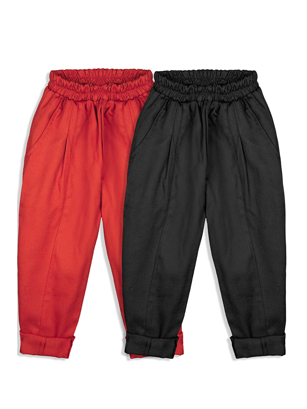 2'li Paket %100 Pamuk Gabardin Carrot Pantolon ( Kırmızı&siyah )